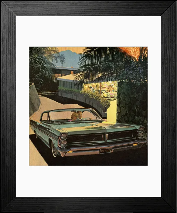 Framed Print : Couple Driving Vintage Turquoise Car