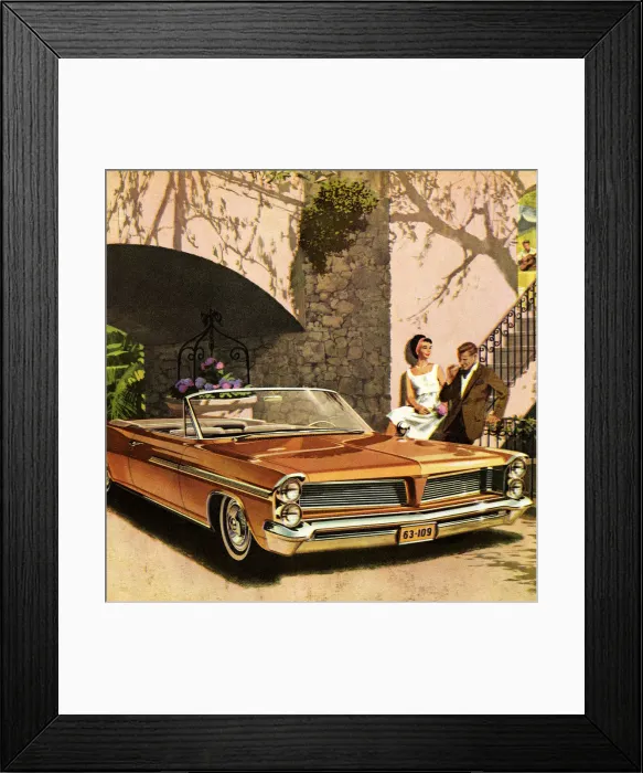 Framed Print : Couple Standing Next to Orange Convertible Car Framed Print : Couple Standing Next to Orange Convertible Car