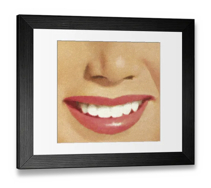 Framed Print : Close-up of a womans smile with red lips and white teeth Framed Print : Close-up of a womans smile with red lips and white teeth