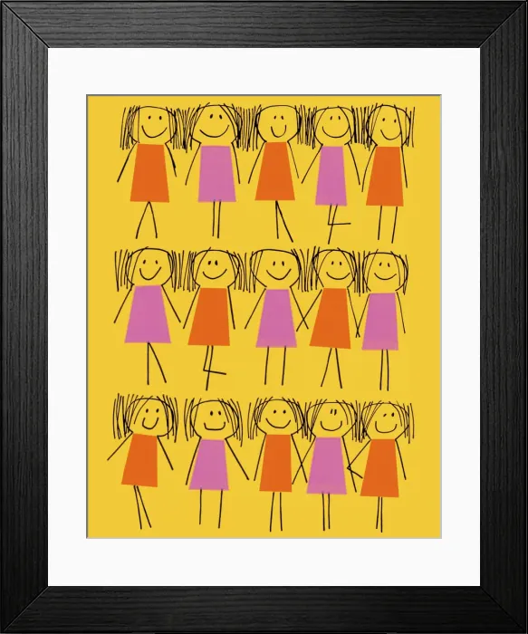 Framed Print : Stick Figure Girl Pattern