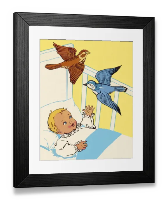 Framed Print : Birds Flying Over Babys Crib Framed Print : Birds Flying Over Babys Crib