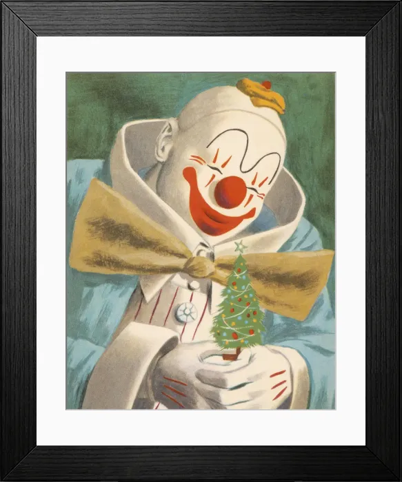 Framed Print : Clown Holding a Little Christmas Tree Framed Print : Clown Holding a Little Christmas Tree