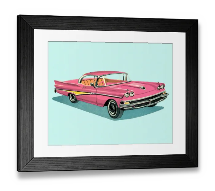Framed Print : Vintage Pink Car