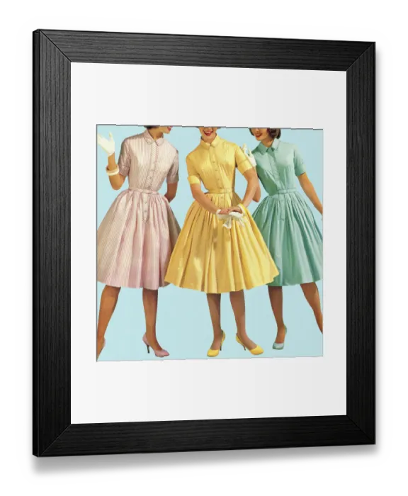 Framed Print : Three Woman Wearing Pastel Colored Dresses Framed Print : Three Woman Wearing Pastel Colored Dresses