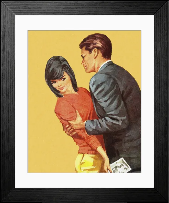 Framed Print : Man Trying to Hold Dark Haired Woman Framed Print : Man Trying to Hold Dark Haired Woman