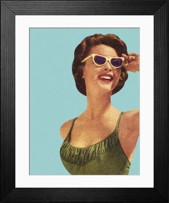 Framed Print : Woman Wearing Sunglasses and Green Swimsuit Framed Print : Woman Wearing Sunglasses and Green Swimsuit