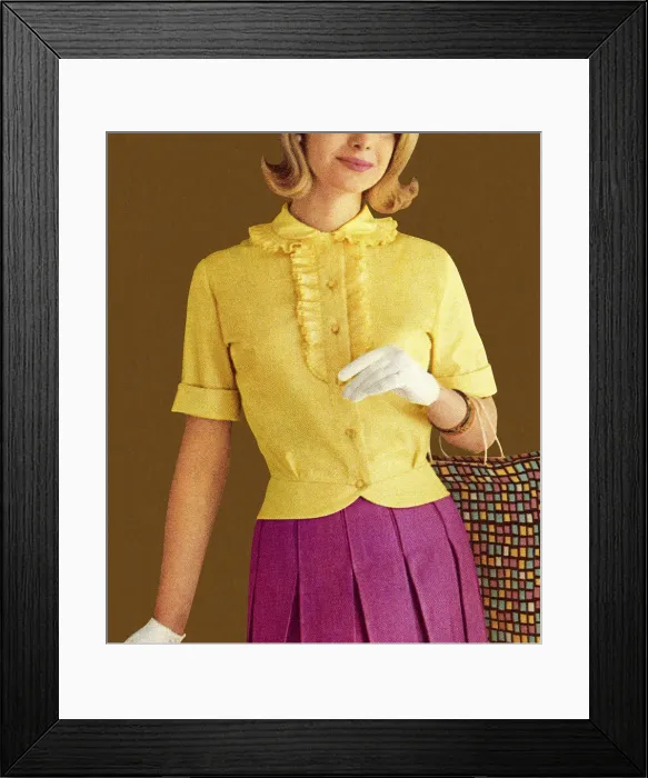 Framed Print : Woman Wearing Yellow Top and White Gloves Framed Print : Woman Wearing Yellow Top and White Gloves