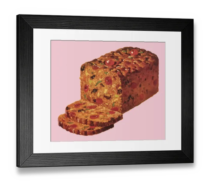 Framed Print : Traditional fruitcake with slices set on a pink background Framed Print : Traditional fruitcake with slices set on a pink background