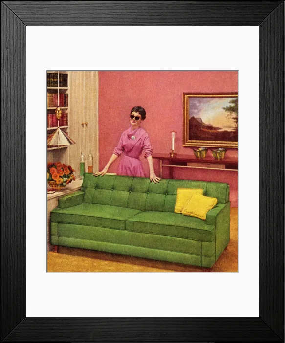 Framed Print : Woman In Sunglasses Standing Behind Couch Framed Print : Woman In Sunglasses Standing Behind Couch