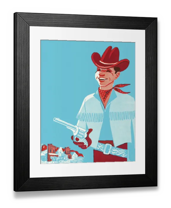 Framed Print : Smiling Cowboy Holding Gun Framed Print : Smiling Cowboy Holding Gun