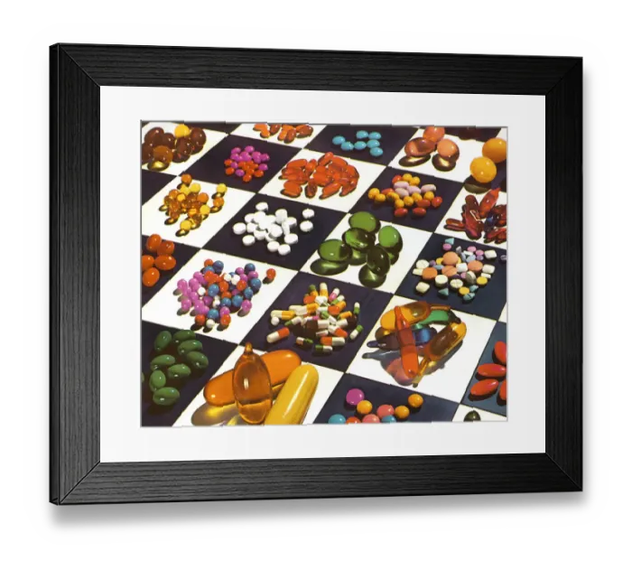 Framed Print : Various Pills on Checkerboard Framed Print : Various Pills on Checkerboard