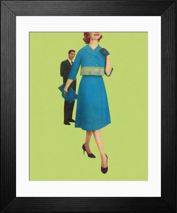 Framed Print : Woman in Blue Suit and Man Behind Her Framed Print : Woman in Blue Suit and Man Behind Her