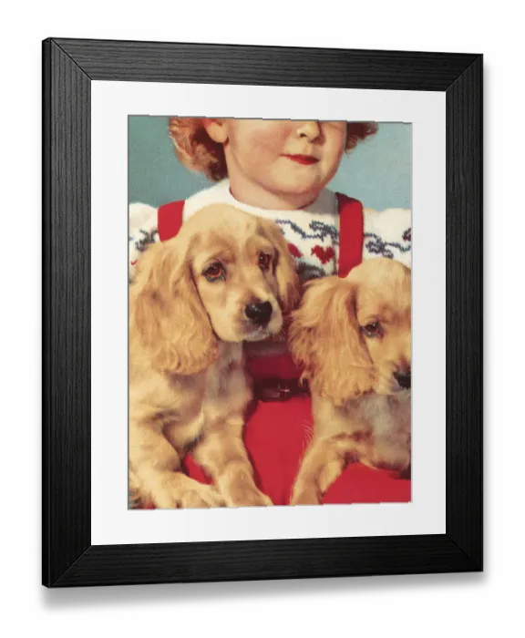 Framed Print : Girl Holding Two Puppies Framed Print : Girl Holding Two Puppies