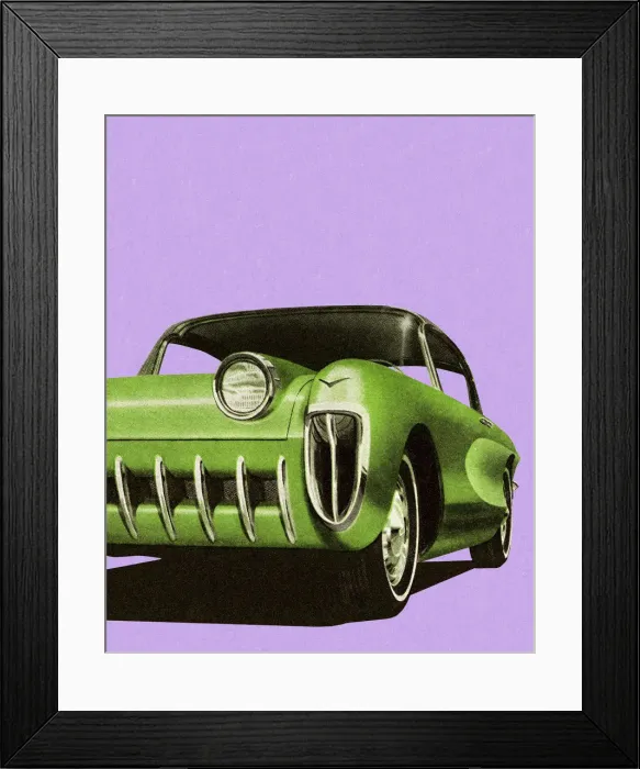 Framed Print : Front View of Unique Green Car Framed Print : Front View of Unique Green Car