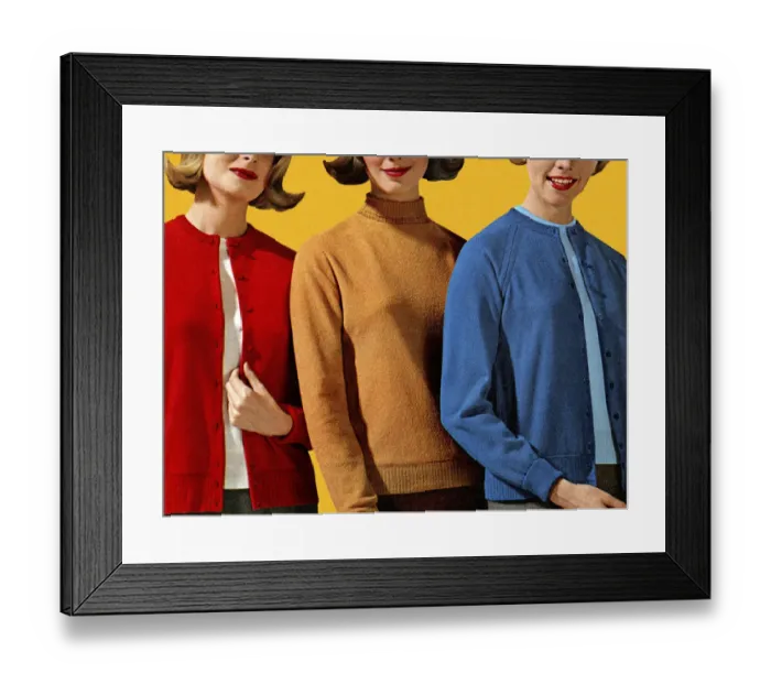 Framed Print : Three Women in Different Color Sweaters Framed Print : Three Women in Different Color Sweaters