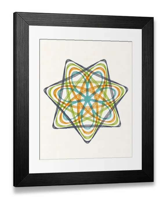 Framed Print : Multicolor Flower Shape Line Drawing