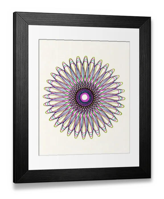 Framed Print : Multicolor Flower Shape Line Drawing