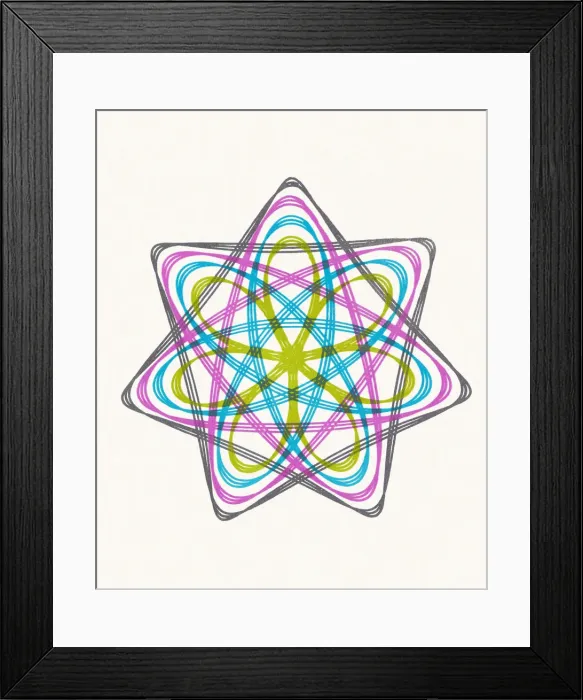 Framed Print : Multicolor Snowflake Line Drawing
