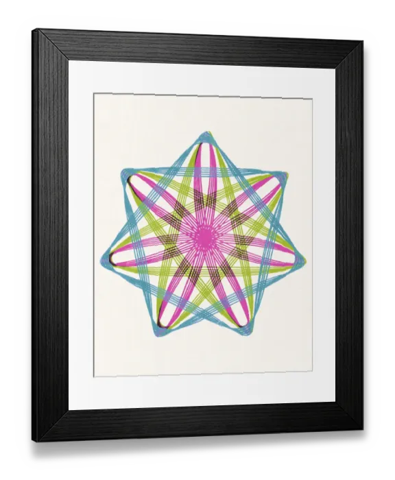 Framed Print : Multicolor Snowflake Line Drawing