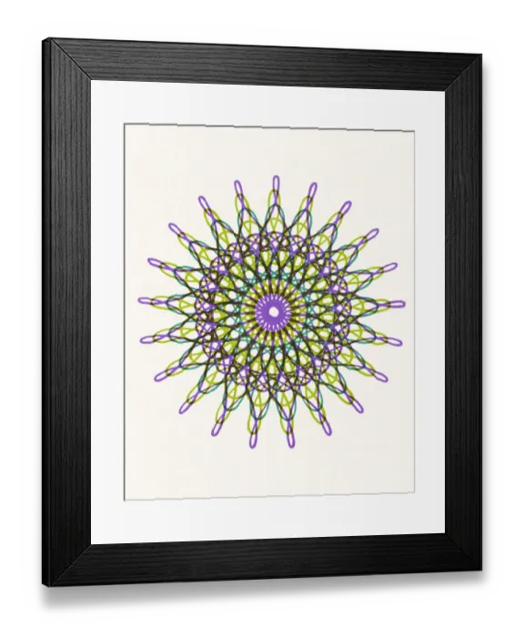 Framed Print : Purple and Green Snowflake Line Drawing Framed Print : Purple and Green Snowflake Line Drawing