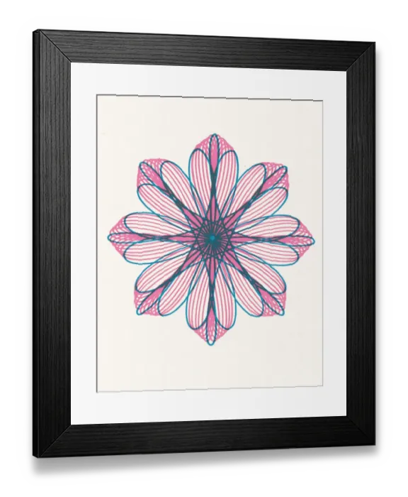 Framed Print : Pink and Blue Flower Shape Line Drawing Framed Print : Pink and Blue Flower Shape Line Drawing