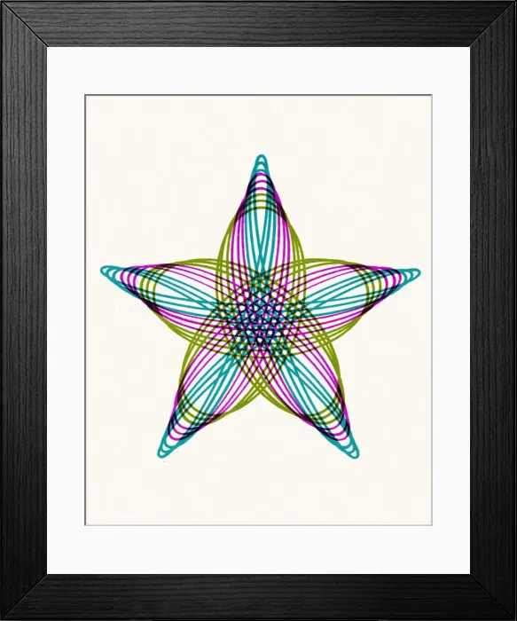 Framed Print : Multi Color Star Shape Line Drawing