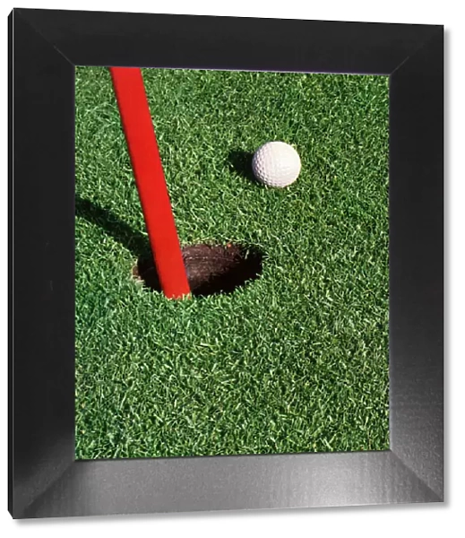 Golf Green, Flag Stick, Hole, and Ball