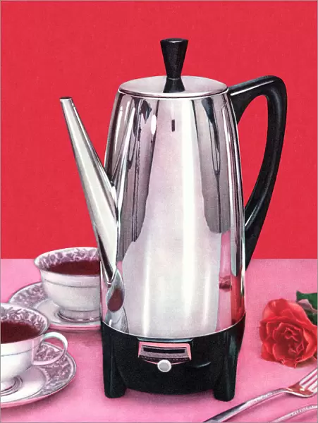 Coffee Percolator and Two Cups