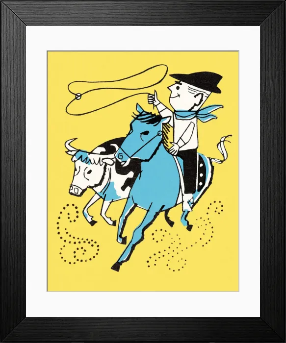 Framed Print : Cowboy Roping a Steer Framed Print : Cowboy Roping a Steer