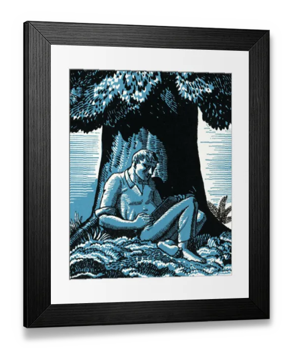 Framed Print : Man Reading Under a Tree