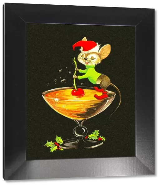 Mouse Stirring A Christmas Cocktail