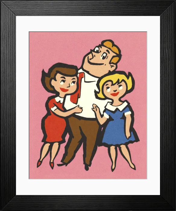 Framed Print : Man Hugging Two Women Framed Print : Man Hugging Two Women