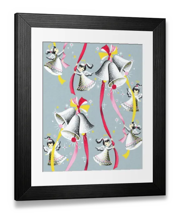 Framed Print : Angel and Bells Pattern Framed Print : Angel and Bells Pattern