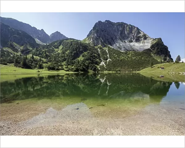 Lower Lake Geisalpsee, Rubihorn at the back, near Oberstdorf, Oberallgaeu, Allgaeu