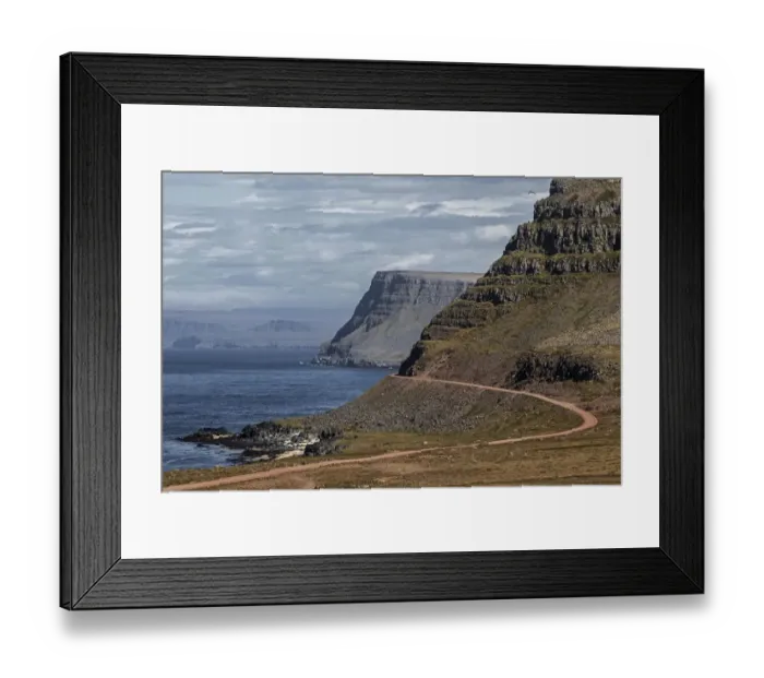 Framed Print : Rocky coast with road 612, near Latrabjarg, Westfjorde, Iceland Framed Print : Rocky coast with road 612, near Latrabjarg, Westfjorde, Iceland