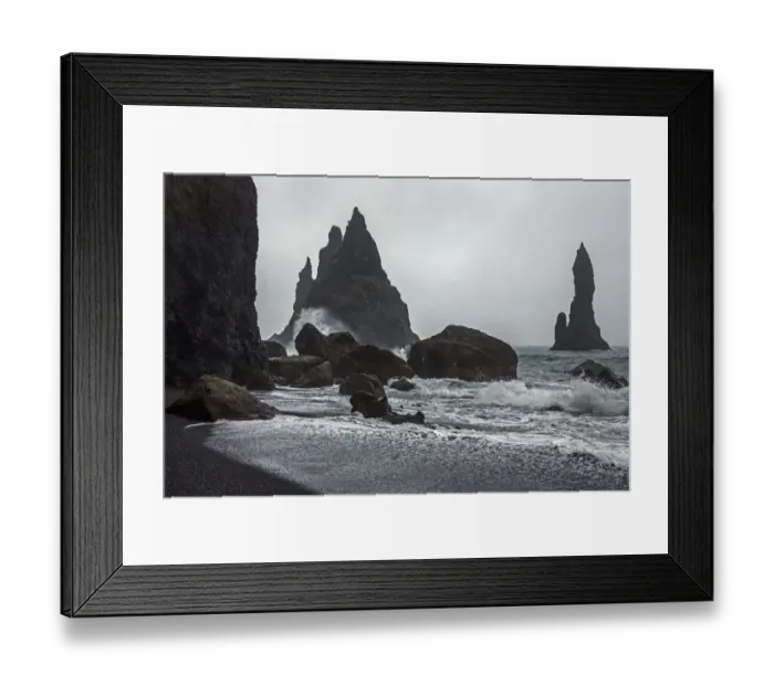 Framed Print : Lava rocks and rock needles at the black lava beach Reynisfjara, near Vik, South Iceland Framed Print : Lava rocks and rock needles at the black lava beach Reynisfjara, near Vik, South Iceland