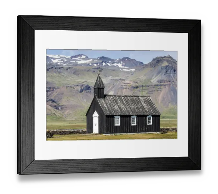Framed Print : Black wooden church, Budir Kirka, Budakirkja, Budir, peninsula Snaefellsnes, West Iceland Framed Print : Black wooden church, Budir Kirka, Budakirkja, Budir, peninsula Snaefellsnes, West Iceland
