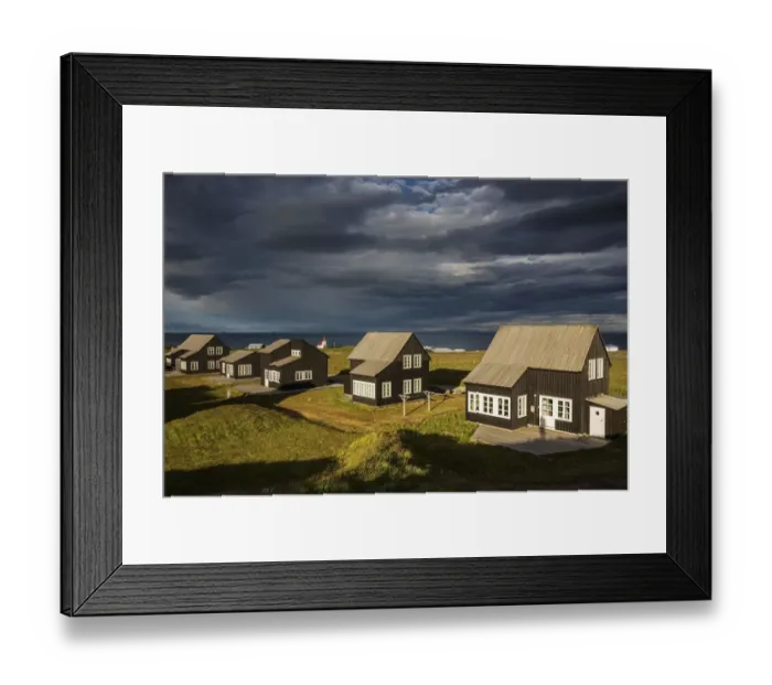 Framed Print : Cottages, cottage settlement in Hellnar, cloud formation, peninsula Snaefellsnes, West Iceland Framed Print : Cottages, cottage settlement in Hellnar, cloud formation, peninsula Snaefellsnes, West Iceland