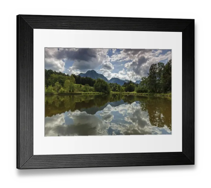 Framed Print : Moor, marsh pond, water reflection, behind Allgaeuer Alps, Oberstdorf, Oberallgaeu
