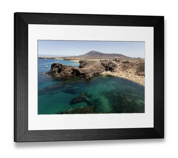 Framed Print : Papagayo beaches or Playas de Papagayo, Playa Blanca in the back, Lanzarote, Canary Islands