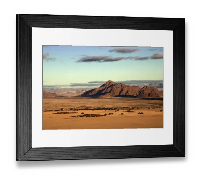Framed Print : View from Elim Dune onto grass steppe, Sesriem Camp and Tsaris Mountains, Namib Desert Framed Print : View from Elim Dune onto grass steppe, Sesriem Camp and Tsaris Mountains, Namib Desert