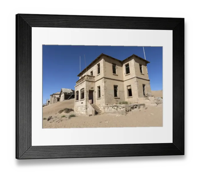 Framed Print : Old houses in the former diamond town, now a ghost town, Kolmanskop, Kolmannskuppe Framed Print : Old houses in the former diamond town, now a ghost town, Kolmanskop, Kolmannskuppe