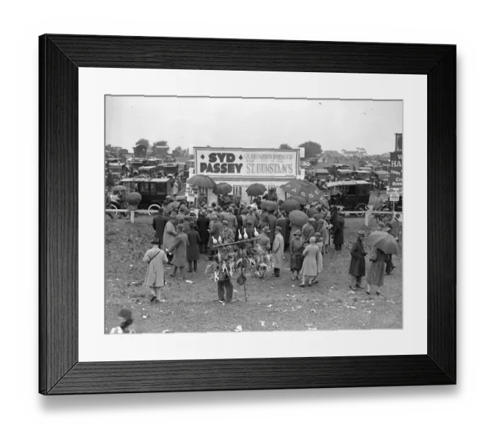 Framed Print : Derby Day. 5th June 1929: Balloon vendors trading at Epsom Downs during Framed Print : Derby Day. 5th June 1929: Balloon vendors trading at Epsom Downs during