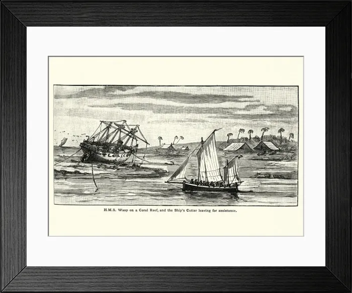 Framed Print : HMS Wasp, stuck on a coral reef, 19th Century Framed Print : HMS Wasp, stuck on a coral reef, 19th Century