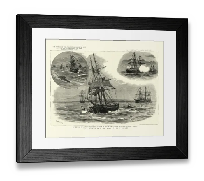 Framed Print : Blockade of the Greek Ports, HMS Sultan detaining a ship, 1886 Framed Print : Blockade of the Greek Ports, HMS Sultan detaining a ship, 1886