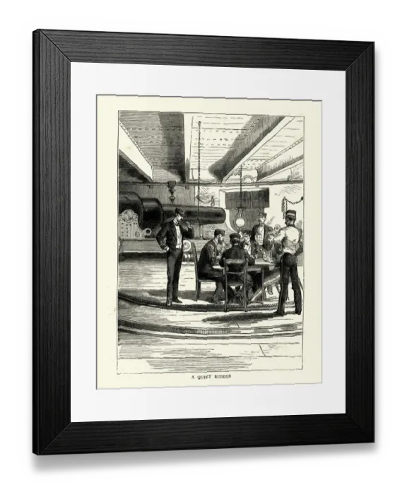 Framed Print : Royal Navy officers play game of cards, HMS Nelson, 1886