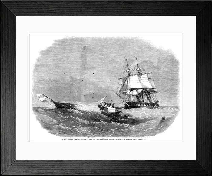 Framed Print : HMS Diadem rescuing crew of American ship C. W. Connor Framed Print : HMS Diadem rescuing crew of American ship C. W. Connor