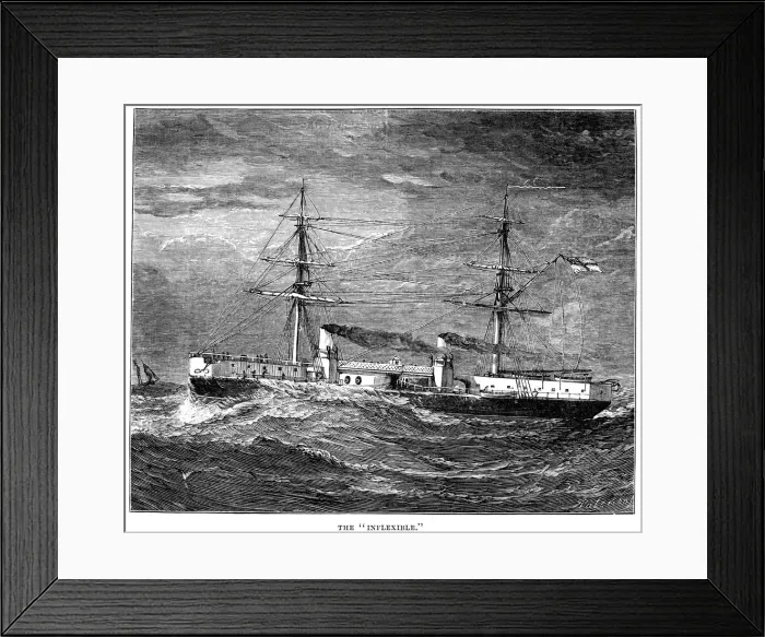 Framed Print : Victorian ironclad battleship, HMS Inflexible Engraving Framed Print : Victorian ironclad battleship, HMS Inflexible Engraving