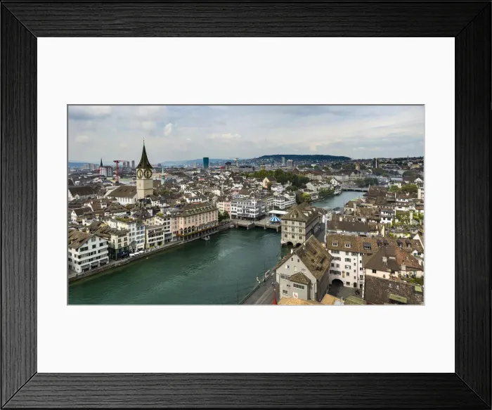 Framed Print : Aerial View Of Zurich And The Limmat River Framed Print : Aerial View Of Zurich And The Limmat River