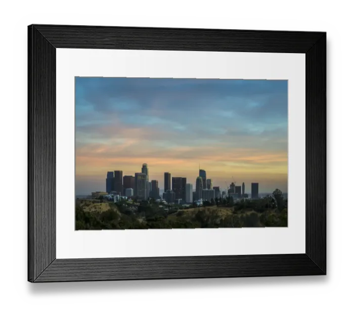 Framed Print : Downtown Los Angeles Skyline During Colorful Sunset Framed Print : Downtown Los Angeles Skyline During Colorful Sunset